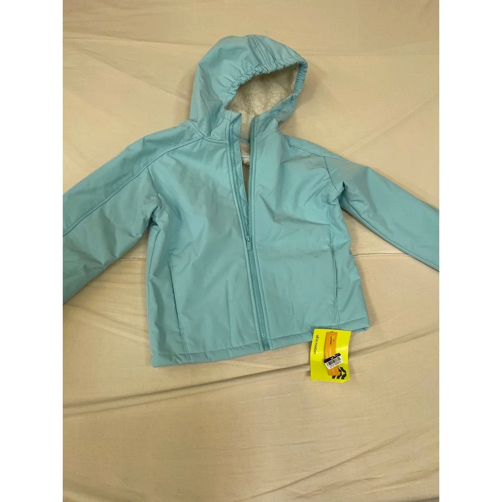 All in Motion Girls Light Blue Sherpa Lined Softshell Jacket Hooded Size L 10/12